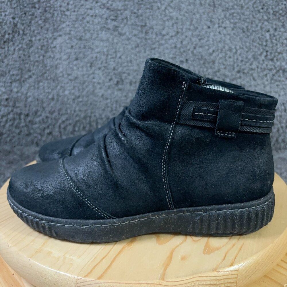 Clarks Caroline Derby Ankle Boots Womens Size 8 Wide Black Suede Leather Booties